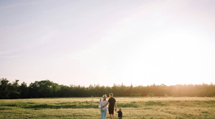a family in a field
