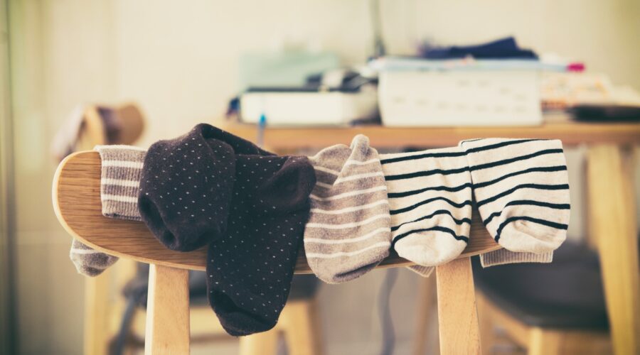 hanging socks on chair