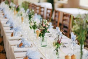 a wedding banquet table set, without people