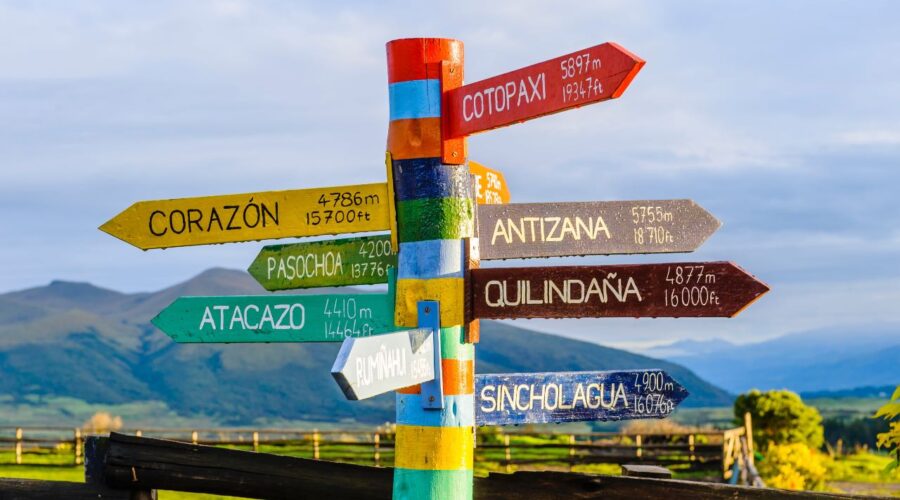 a photo of a sign post showing different places in different directions